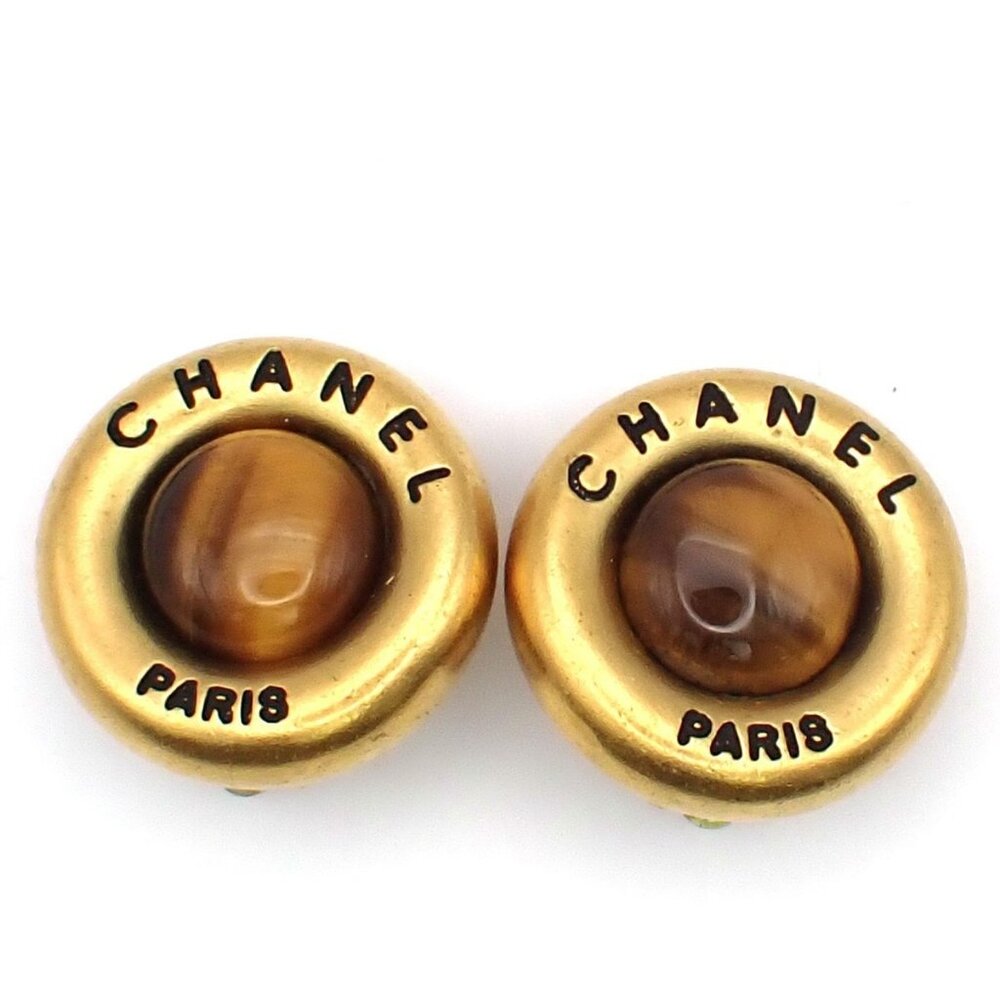 CHANEL Logo Color Stone Round Button Earrings 95P Clip-On GHW Vintage 31KP351 - Picture 11 of 15